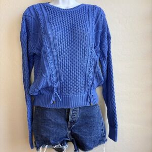 Lauren Ralph Lauren Black Label‎ Cable Knit Cobalt Blue Cotton Sweater XS Women